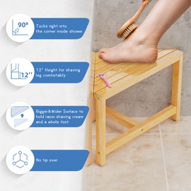 Shower Stool for Inside Shower - Small Bamboo Corner Shower Foot Rest for Shaving Legs,12 in High