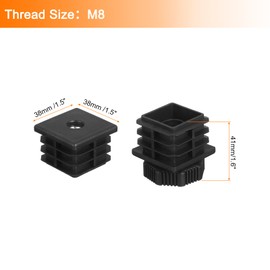 sourcing map 8 Pcs Leveling Feet, M8x38x38mm Plastic Adjustable Furniture Leg Leveling Rectangle Tube Insert Screw-in Glide Levelers Fit Hole 38mm for Table Chair Furniture, Black