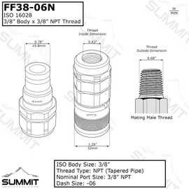 3/8″ Flat Face Hydraulic Quick Connect Female Coupler, 3/8″ NPT Thread