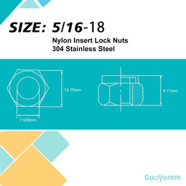 GuoYomm 30PCS 5/16"-18 Nylon Insert Lock Nuts, Stainless Steel 304 (A2-70) Locknuts, Standard Inch Thread