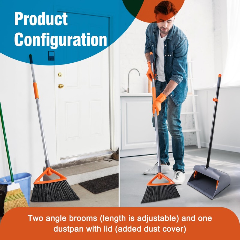 CLEANHOME Heavy Duty Broom with Dustpan Combo Set Indoor and