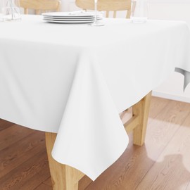 Encasa Table Cloth Size 56x72 in | Cotton Canvas Fabric | White Solid Color | Dining Tablecloth for Decoration - Machine Washable