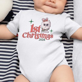 SMARTYPANTS Name First Christmas Cute Bunny Babygrow - Xmas Festive Christmas Baby Toddler Newborn Celebration Present Gift (White, 6-12 Months)