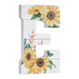 COLLECTIVE HOME - 10" Wood Lettes for Wall Decor, Sunflower Tabletop Alphabet Decoration, DIY Farmhouse Decor, Rustic Freestanding Monogram Block (E)