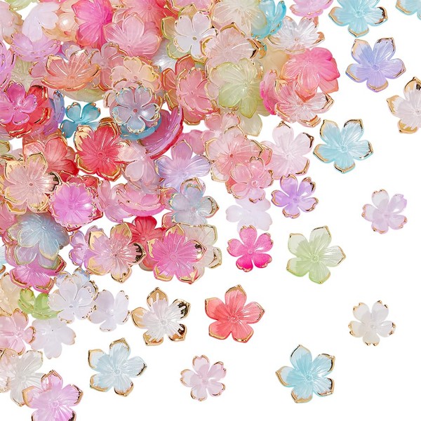 arricraft 200 Pcs Acrylic Flower Beads, 2 Styles Mixed Colors