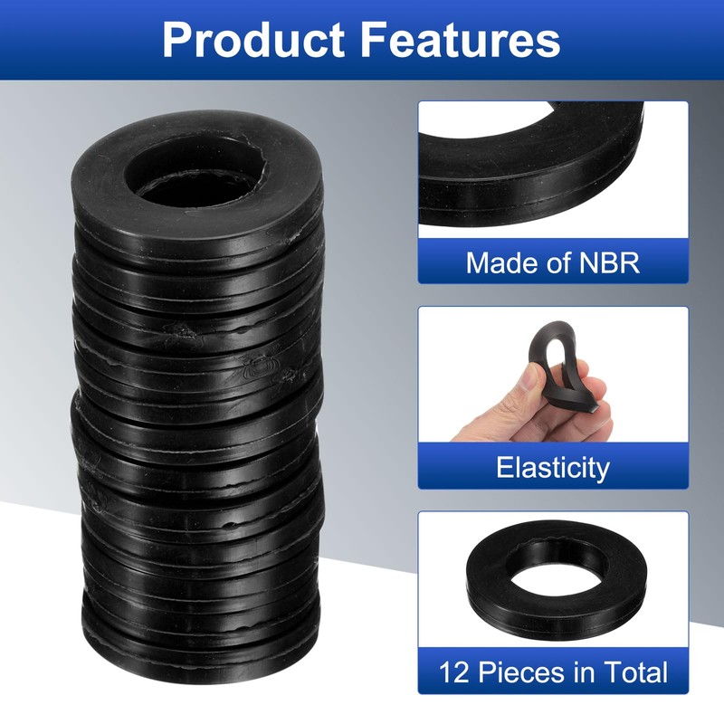 sourcing map 12 Pcs Solid Nitrile Rubber Flat Washer DN25