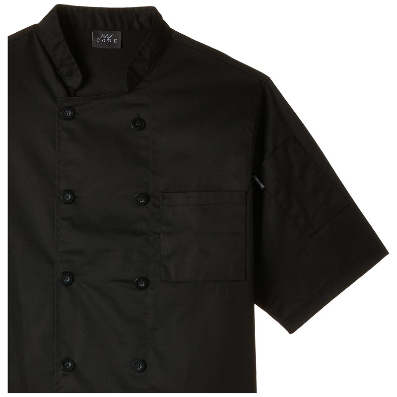 Chef Code Men's Short Sleeve Unisex Classic Chef Coat, Black,