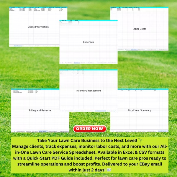 Not Specified Lawn Care Service Business Spreadsheet - Track Clients,