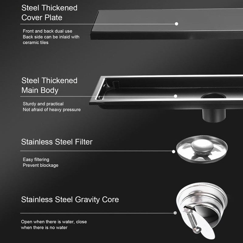 Shower Floor Drain 40cm Long Rectangular Prevent Backflow Odor Fast
