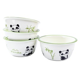 Cerficer Japanese-Style 4.75-Inch Ceramic Bowls Set of 4 – Cute Panda & Bamboo Design, 2.36-Inch Depth, Microwave & Dishwasher Safe for Soup, Rice, Salads