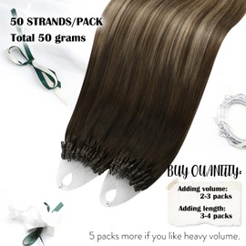 Moresoo Micro Loop Hair Extensions Human Hair Balayage Brown Micro Link Hair Extensions Human Hair Ombre Brown to Golden Blonde Microlink Hair Extensions Micro Beads Human Hair Blonde 50G/50S 20In