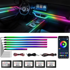 Dreamcolor Acrylic Interior Car Lights, WEBUPAR Car Accessories 6 in 1 Car LED Strip Lights with APP Control and 213 Modes, 175 inches 593 LEDs Fiber Optic Lights, RGB Neon Car Lighting