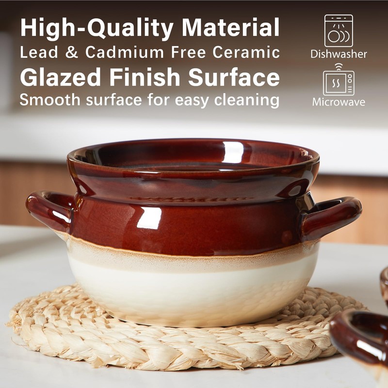 ONEMORE French Onion Soup Bowls, Oven Safe Soup Crocks with