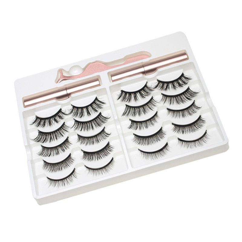 10 Pairs Magnetic Lashes Kit Liquid Eyeliner Tweezer Lightweight False