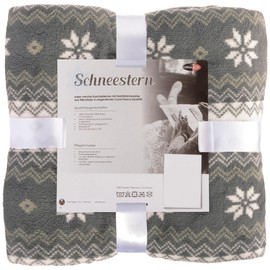 CelinaTex snow star cuddly blanket, 150 x 200 cm, grey and cream white coral fleece TV blanket, bedspread