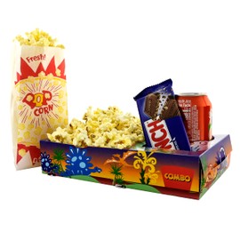 SNAPPY Movie Night Kit 18 Pcs - Burst Design Popcorn Bags (12ct) & Dinosaur Kids Movie Night Snack Trays (6ct) - Home Theater Snack Boxes Family Movie Night