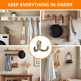 JZS Heavy Duty Double Prong Coat Hooks, Wall Mounted Metal Utility Hooks for Coats, Bags, Towels, Keys, Hats, and More, Bronze, 10 Pack