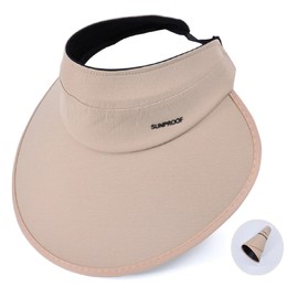 Chasenew Wide Brim Summer Visor Cap for Women Sun Protection Empty -top Golf Hat Foldable for Beach Garden Tennis Running Sunshade, Khaki