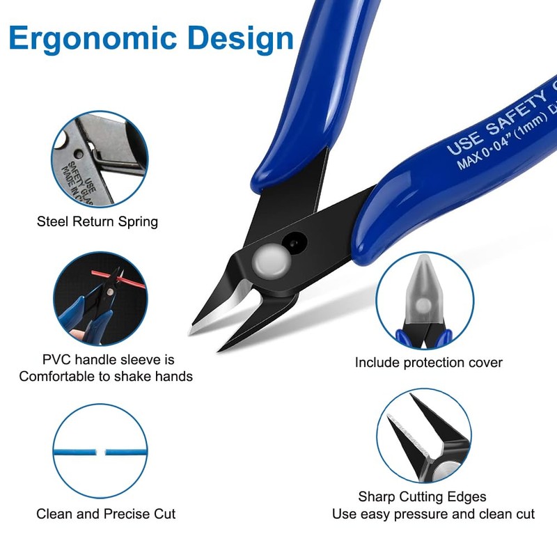 Wire Cutters, Flush Cutters Precision Spring-Loaded Side Cutter, Heavy Duty