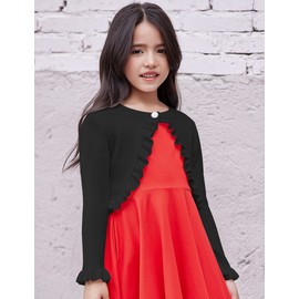 Arshiner Girls' Basic Cardigan Shrug Ruffle Short Bolero Elegant Bolero Jacket Short for Communion Dress Christening Dress, black A