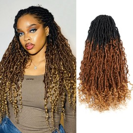 Toyotress Boho Human Hair Locs - 20 Inch 8 Packs Pre-Looped Crochet Curls, 3 Tones Ombre Brown With Curly Ends Braiding Hair Extensions (20 Inch, 8P-OT30/27)