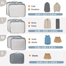 Packing Cubes, 7 Set Travel Packing Bags, Suitcase Organisers for Clothes, Travel Cubes Storage Bag Luggage Accessories (Grey, Packing Cubes + Underware Bag)