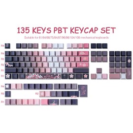 JOMKIZ - Teclas PBT de 135 teclas de doble disparo lateral grabadas de teclas transparentes con perfil cerezo para teclado mecánico Cherry MX Switch ASIN/ISO