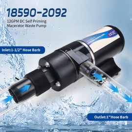 12V Macerator Pump for Jabsco 18590-2092 12GPM DC Macerator Pump for RV Waste Self Priming Run Dry Protection and Waste Evacuation for Boat Yacht, Kitchen,Toilet