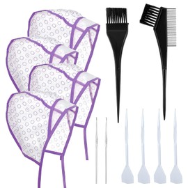Bewudy 12 Pcs 4 Sets of Highlight Cap with Hooks, Hair Highlighting Caps, Highlight Hair Coloring Frosting Dye Kit for Salon Hair Dyeing Hairdressing (Purple)