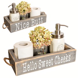 MAINEVENT Nice Butt Bathroom Decor Box, One Box with Print on 2 Sides Farmhouse Bathroom Toilet Decor, Nice Butt Rustic Organizer