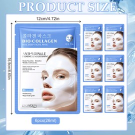 Pack of 6 Organic Collagen Real Deep Mask, Korean Collagen Overnight Mask, Anti-Wrinkle Anti Ageing Face Mask, for Hydration, Anti-Wrinkle Effect, Cleansing and Brightening