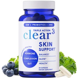 Clear-3 Skin Support by Smoky Mountain Nutrition – Zinc, DIM & Probiotics Supplement for Hormonal Balance, Gut & Skin Health
