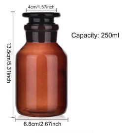 Kestun Glass Bottle,Lab Wide Mouth Reagent Bottle,Amber Glass Reagent Bottle,250ml Borosilicate Glass Bottle With Glass Ground Stopper (250ML)