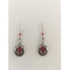 Silver Forest Ribbed Open tear with Red Stone Earrings. NE-1729