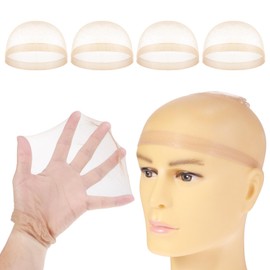 JJUNW 4 Pcs Wig Cap for Kids, Light Brown Caps for Wigs, Stocking Caps for Wigs, Transparent Invisible Small Wig Cap for Kids Baby
