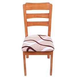 Homaxy Stretch Chair Seat Covers for Dining Room Set of 4, Elastic Dining Chair Seat Protector Cover Removable Washable Chair Slipcovers with Ties, Khaki