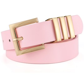 XZQTIVE Plus Size Women's Leather Belts for Jeans Pants Dress Fashion Ladies Waist Belt with Square Gold Buckle, J-pink, Large: fits waist from 37"-42"