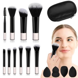 Brochas para Maquillaje, JASUVII 10 Makeup brush set+ 4 Puff, Brochas para Base, Juego de Brochas para Maquillar Ojos, Mejillas y Rostro, Set de brochas cosméticas multifunction, cepillo de maquillaje
