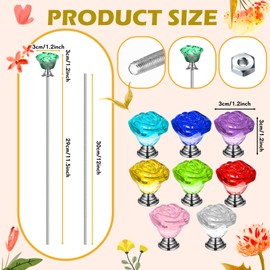 Pelopy Pack of 8 DIY Fairy Garden Beaded Stakes Wands Kit 8 Pcs of 8/32 Inch 12 Inch Threaded Rods and 8 Pcs Hex Nuts and 8 Tops, Stainless Steel Stakes with Toppers (Stylish Color,Rose Flower)