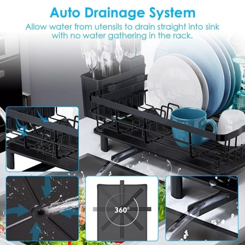 AIDERLY Stainless Steel Kitchen Dish Drying Rack w/ Utensil Holder