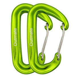 Outmate 12kN Heavy-Duty Carabiner Clips - Durable, Lightweight Aluminum Alloy Carabiners for Hiking, Camping, Keychains, Dog Leashes, Hammocks & More(Wire gate,2 Grass Green)