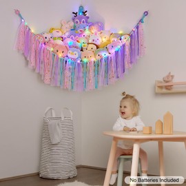 Ellaseek Toy Hammock Soft Cuddly Toys Storage for Stuffed Animals Corner Hanging Net Soft Plushies Macrame Organiser for Girls Bedroom Accessories Kids Room Nursery Decor