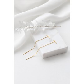 SAINT RAPHAËL Gold Threader Earrings for Women, 18k Gold Plated Sterling Silver T Bar Pull Through Chain Earrings Hypoallergenic (Gold)