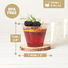 MATANA 30 premium plastic cups, party cups, drinking cups with gold glitter (255 ml/9 oz), hard plastic cups, plastic cups, reusable cups, cocktail glasses, plastic glasses for weddings and parties
