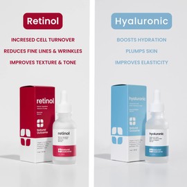 Natural Outcome Hydrating Hyaluronic Acid Serum and Retinol Facial Serum - Night and Day Anti Aging Facial Serum Set 1 oz Each, Vegan, Cruelty Free & Fragrance Free