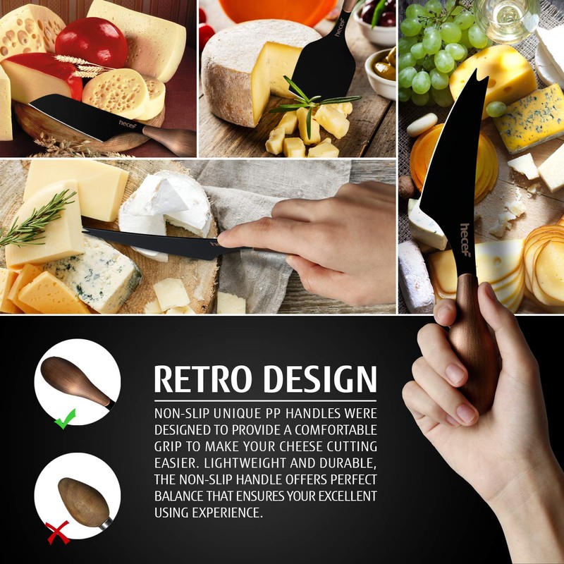 hecef Cheese Knife Set of 3, Bronze Grain Multipurpose Retro