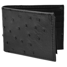 White Diamonds Black Ostrich Wallet Bi-fold Card Slots ID Slot Bill Compartment Handmade Real