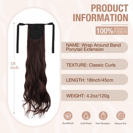 Qunlinta Ponytail Extension, Curly Pony Tails Hair Extensions Clip Ins Wrap Around Band Hair Pieces for Women Synthetic Soft Fake Ponytails Medium Brown