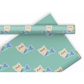 Cute Cartoon Mercat Mermaid Cat Wrapping Paper Premium Gift Wrap (20 inch x 30 inch sheet)