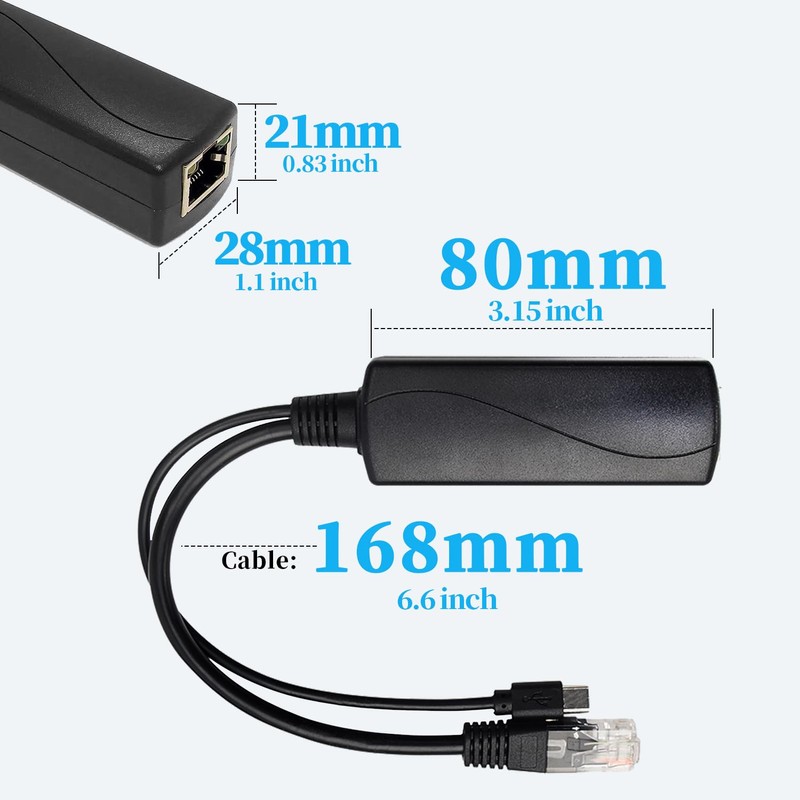 REVODATA 2.5G Micro USB PoE Splitter 5V/3A, PoE to Micro